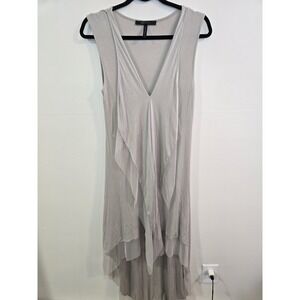 BCBGMAXAZRIA Layered Mesh Sleeveless Dress Women's Small Gray Asymmetrical Hem